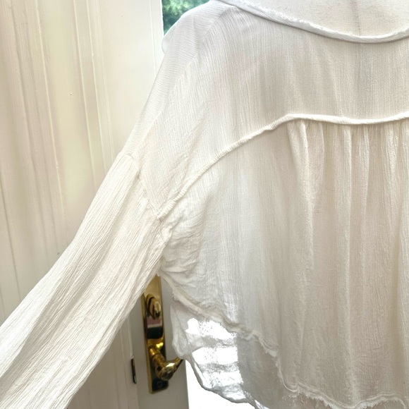 Free People XS EUC Oversized Crinkle-Wrinkle Dolman Sleeve Button Front Blouse - Picture 8 of 11
